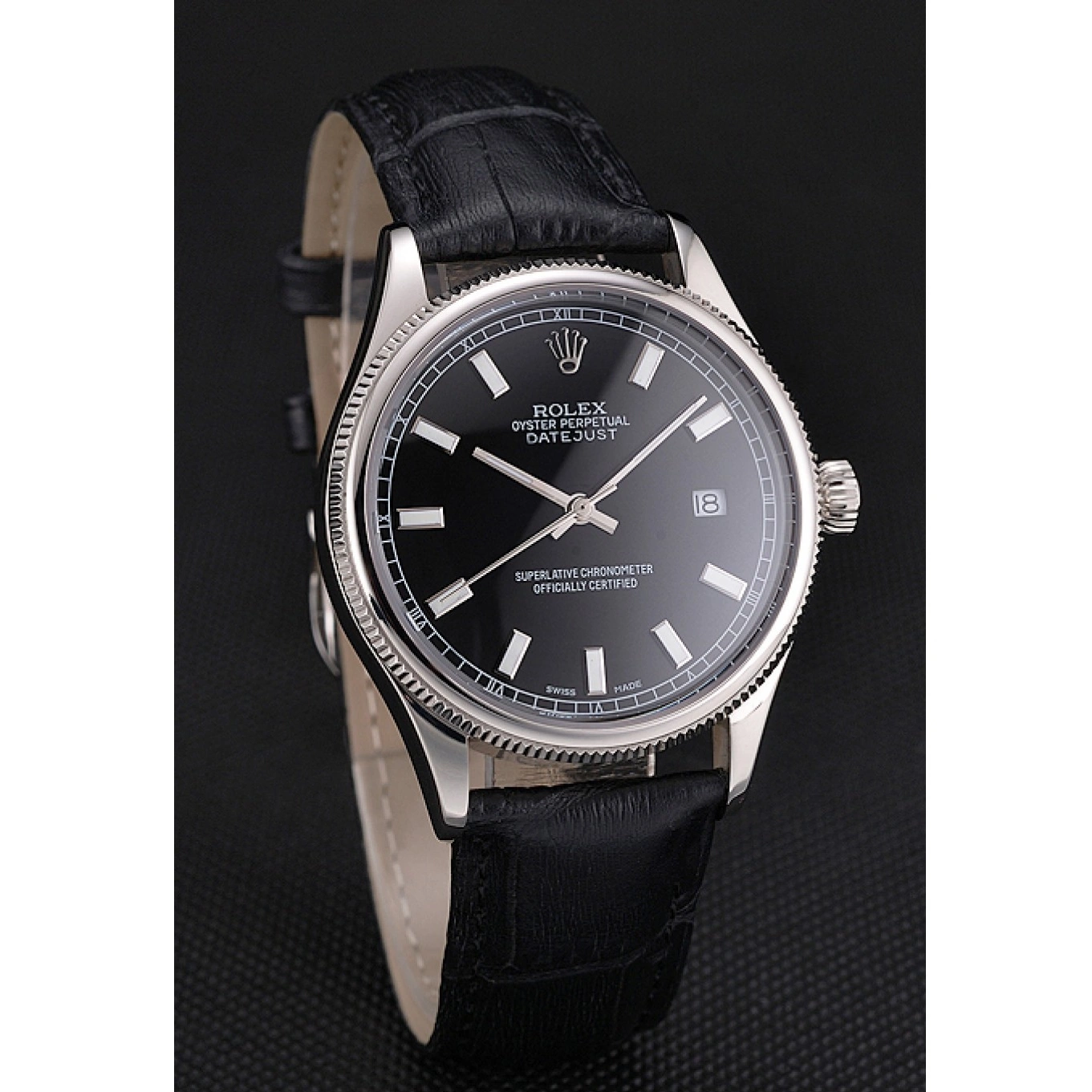 Aaa replica watch Black Stainless Rolex Datejust Case Dial And Swiss Steel Bracelet 0724